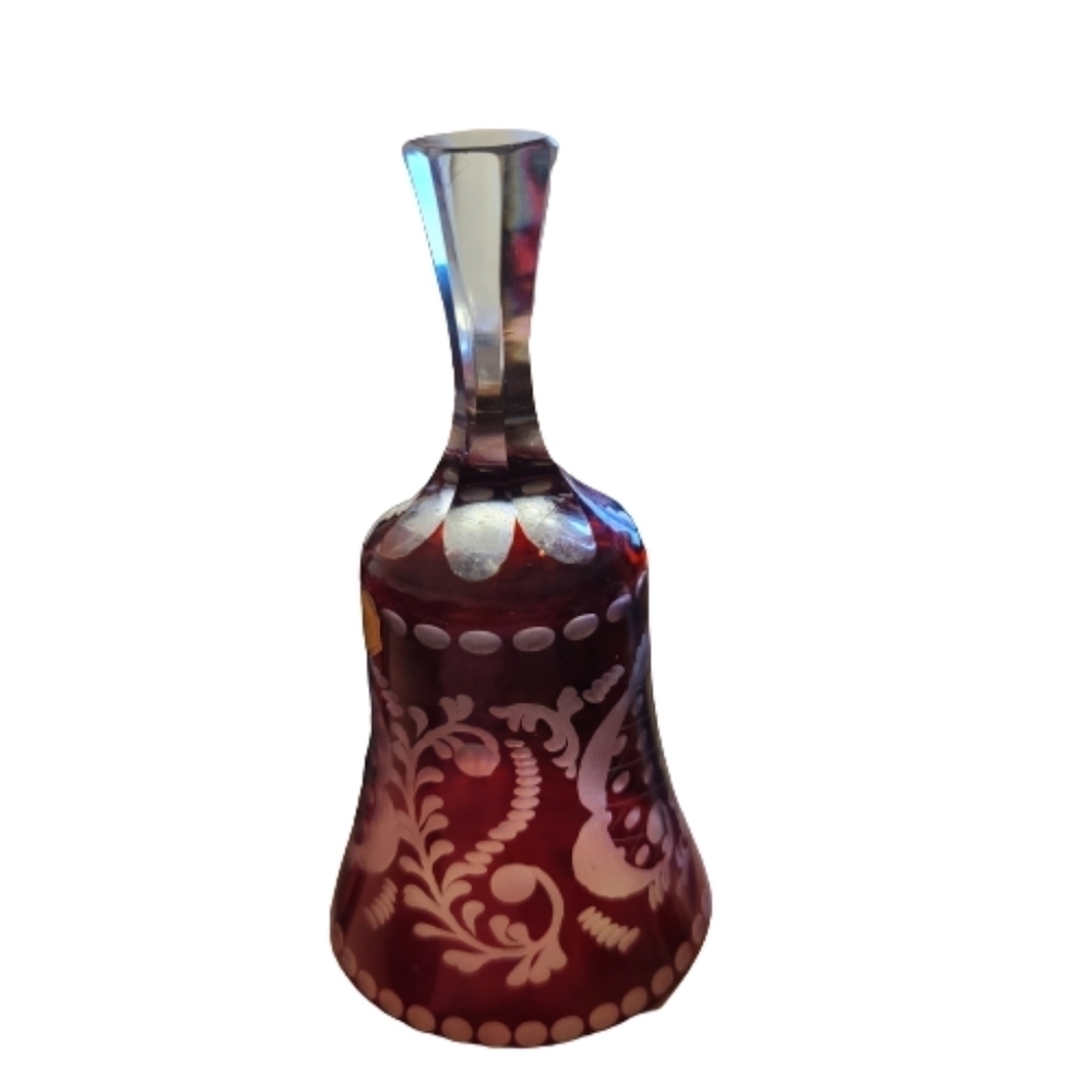 Vintage  Glass bell Ruby Red Bell German Crystal ilmkristall Dot Scroll Design